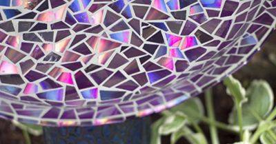 Mosaic Tile Birdbath Using Recycled DVDs - hometalk.com