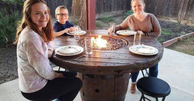 I Built a Fire Table Out of a Recycled Wine Barrel and Wire Spool. - hometalk.com