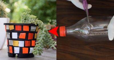 DIY Mosaic Planter Out of a Plastic Bottle - balconygardenweb.com