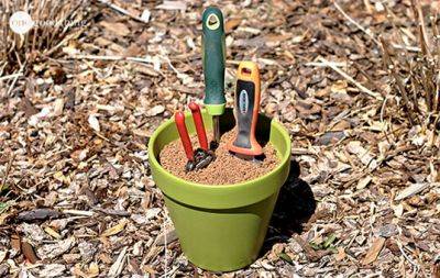Make Your Own Self-Cleaning & Sharpening Garden Tool Holder - onegoodthingbyjillee.com