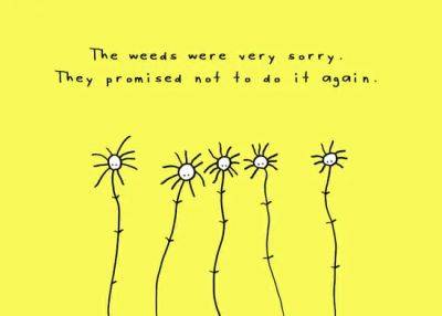 Doodle by andre: oh yeah, sure; the weeds are sorry - awaytogarden.com