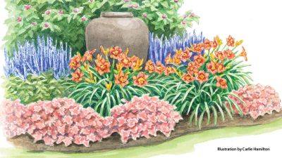 Summer Perennial Bed with Mighty Chestnut Daylily - gardengatemagazine.com - county Garden